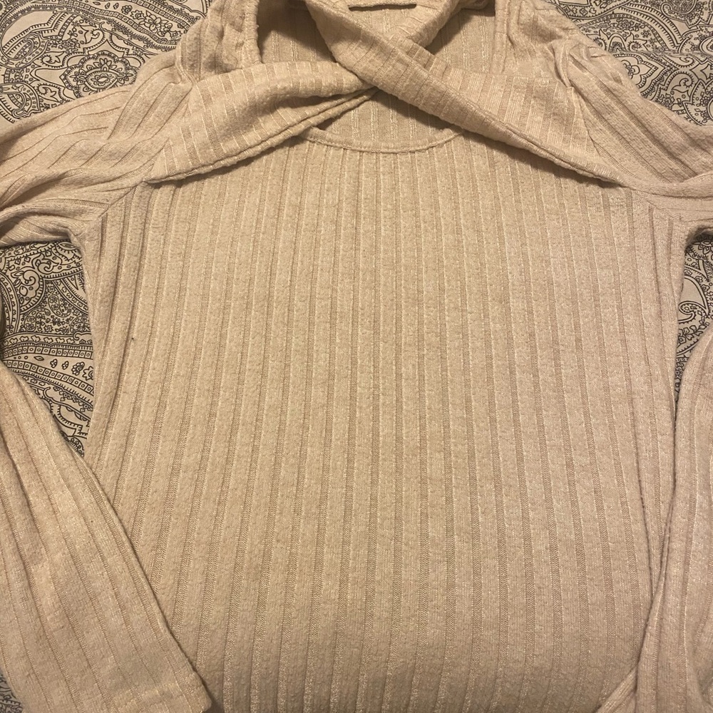 Women's Beige Ribbed Sweater